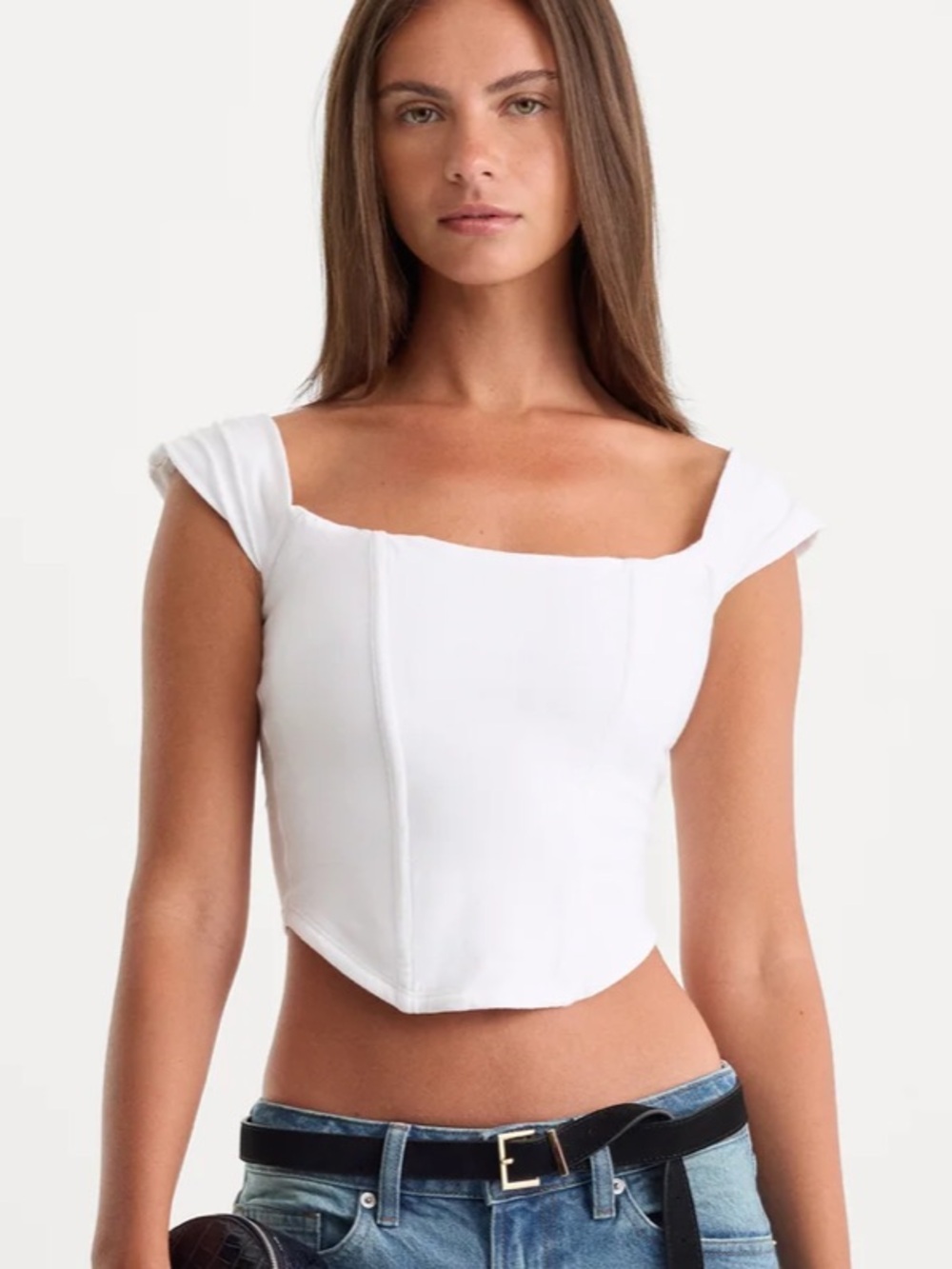 Good American x Dolly Parton Women's White Square-Neck Crop! New! XL